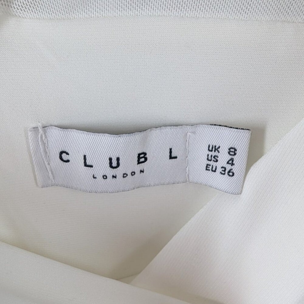 CLUB L‎ LONDON White Mesh Ruched Mock Neck Cutout Long Sleeve Bodycon Dress - Picture 6 of 8